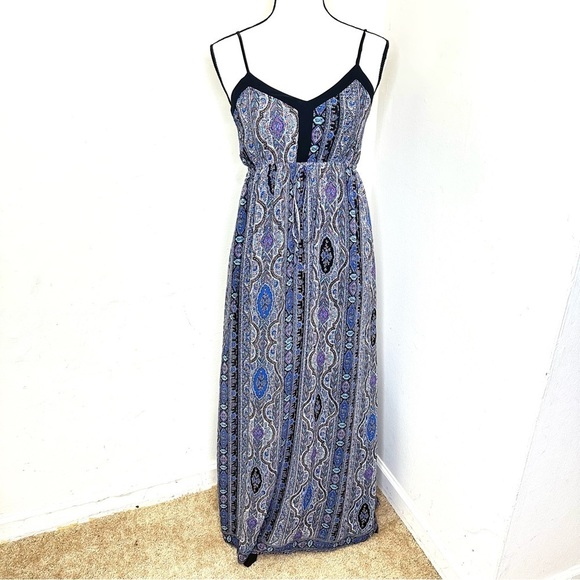 Doe & Rae Bohemian Maxi Long Dress Women Size X Small Blue Sleeveless - Picture 2 of 10
